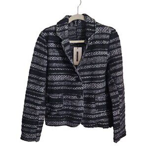 Lungo L'Arno NWT Black White Textured Wool Blend Blazer Size L